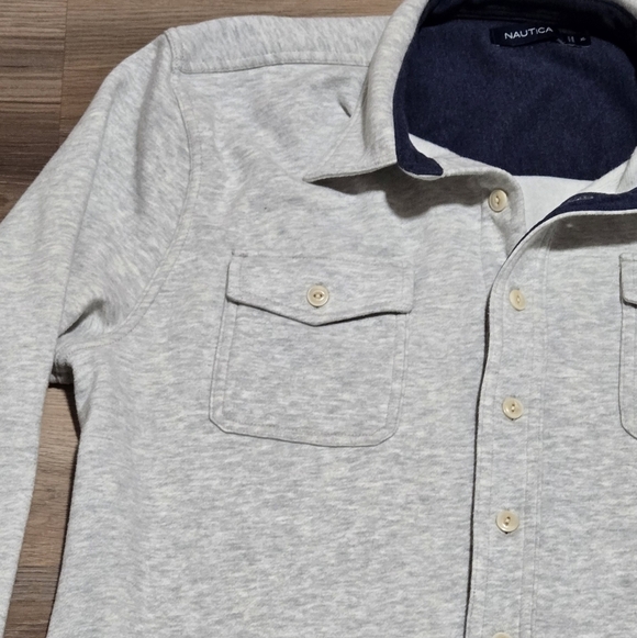 Nautica Light Gray Long Sleeve Fleece Shirt Shacket Sweatshirt Unisex Size XL - Picture 2 of 11